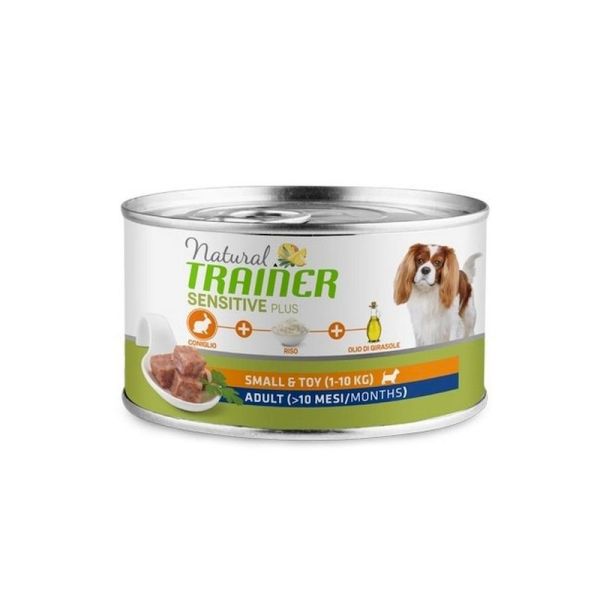 NATURAL TRAINER Sensitive Plus Umido Cani Small Toy In Lattina Con Coniglio 150G