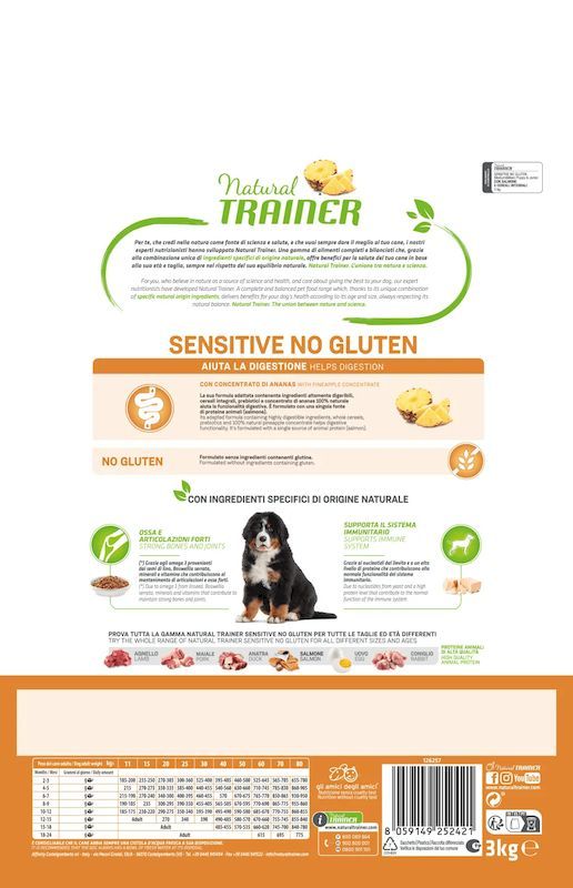NATURAL TRAINER Sensitive Crocchette Cani Puppy E Junior Small Salmone 3Kg Gluten Free