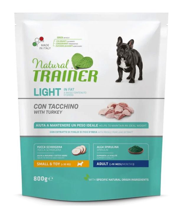 NATURAL TRAINER Light In Fat Crocchette Cani Adult Small Tacchino 800G