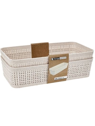 Set 2 Paniers Organisateurs En Plastique De Couleur Sable 25X13X6Cm