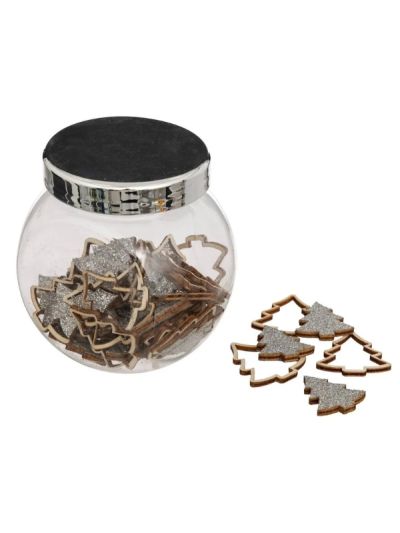 Weihnachts-Crativekraft Glas Mit Mini Glitzerbäume In Silber Aus Holz 