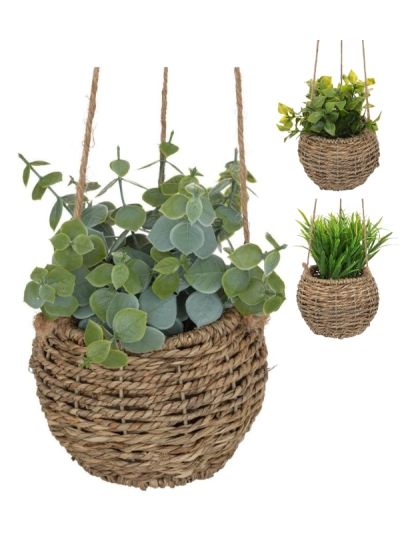 Déco Zoè Plantes Artificielles Avec Pot De Suspension Tissé 17Cm
