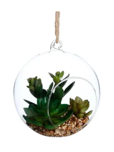 Déco Mini Terrarium Artificiel En Sphère De Verre À Suspendre 16.5Cm