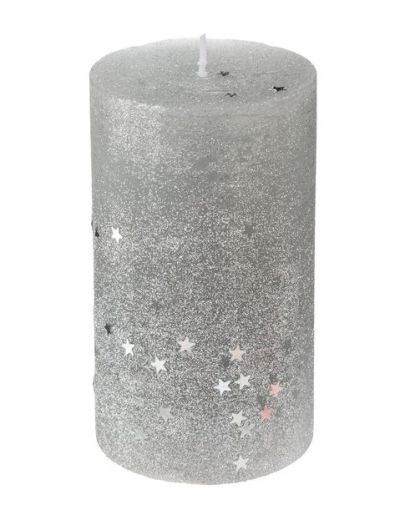 Silber Glitzer Kerze 7X12Cm - Weihnachtsdeko