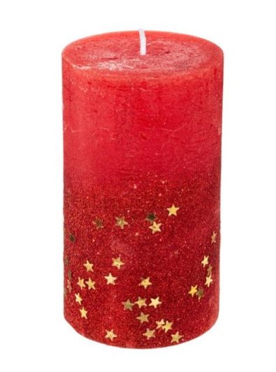 Rote Glitzer Kerze 7X12Cm - Weihnachtsdeko