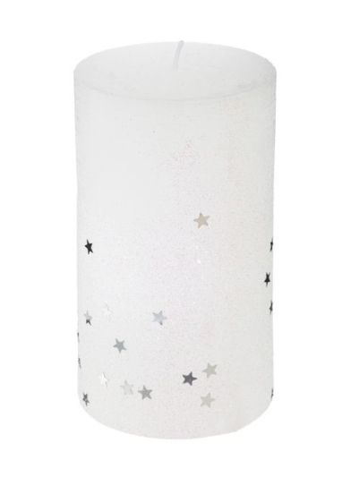Weißer Glitzer Kerze 7X12Cm - Weihnachtsdeko