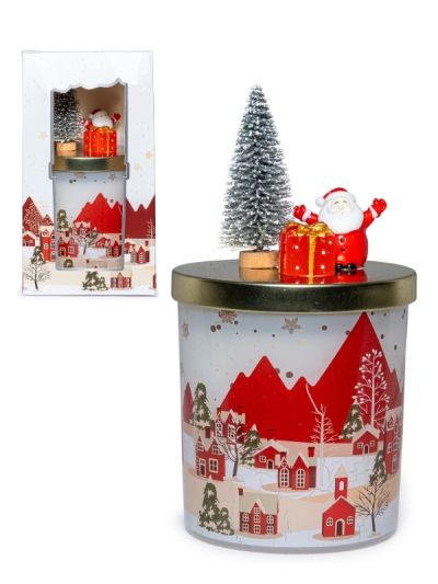 Candela Natalizia Alla Vaniglia E Frutti Rossi Con Coperchio Decorato 220G