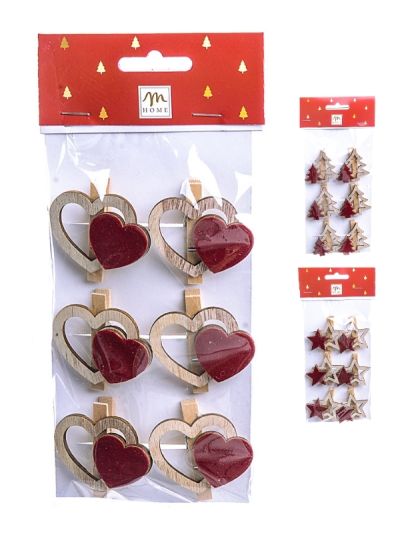 Weihnachtsgeschenkartikel 6 Holzklammern 5X5Cm - Sortiert