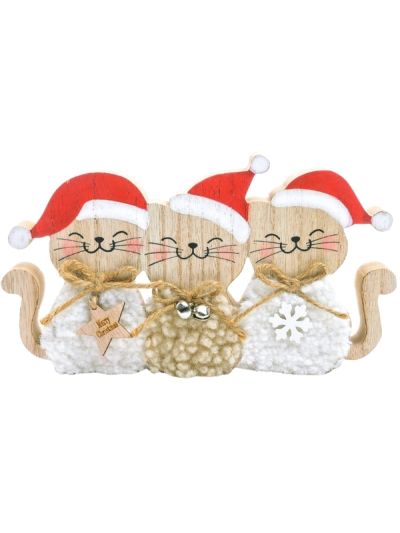 Decorazione Natalizia Gattini In Legno 20X12Cm