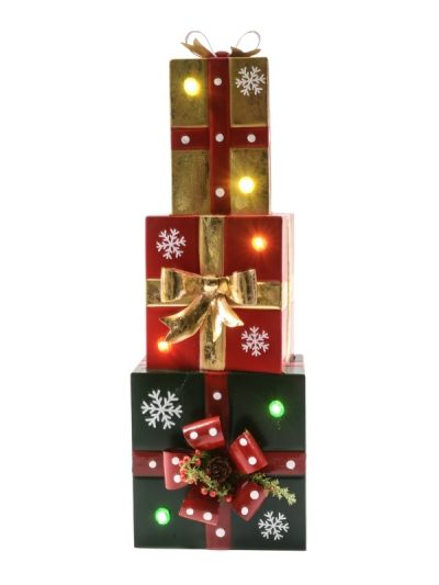 Decorazione Natalizia Regali In Metallo Con Luci Led 17X14X47Cm