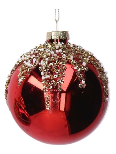 Weihnachtskugel Aus Glas Rot Mit Glitzer 8Cm