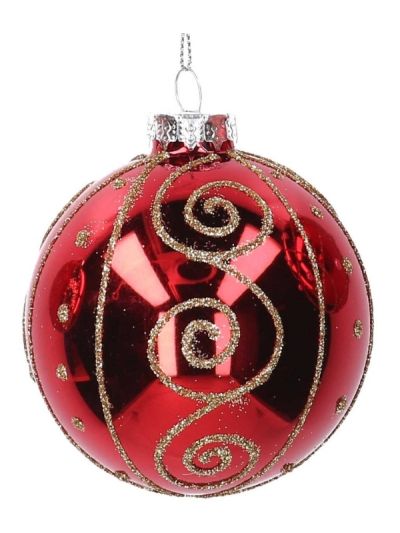 Weihnachtskugel Aus Glas Rot Mit Goldenen Spiralen 8Cm
