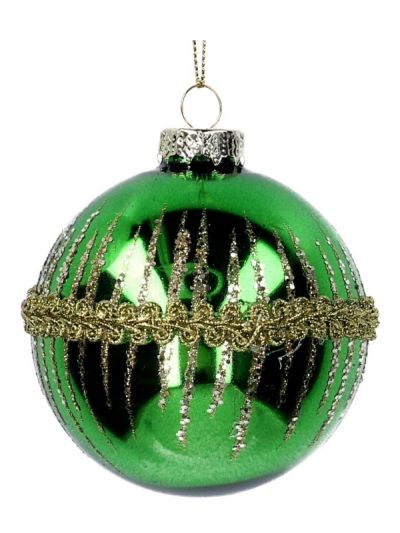 Weihnachtskugel Aus Glas Grün Und Gold 8Cm