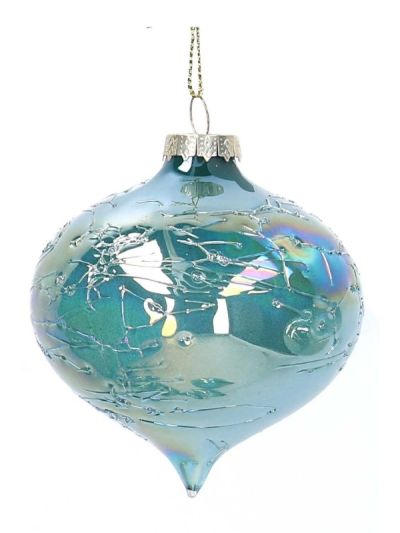 Weihnachtskugel Aus Glas Tropfenförmig, Hellblau Perlmuttfarben 8Cm