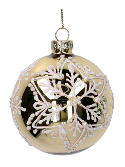 Weihnachtskugel Aus Glas Gold Mit Schneeflocken 8Cm