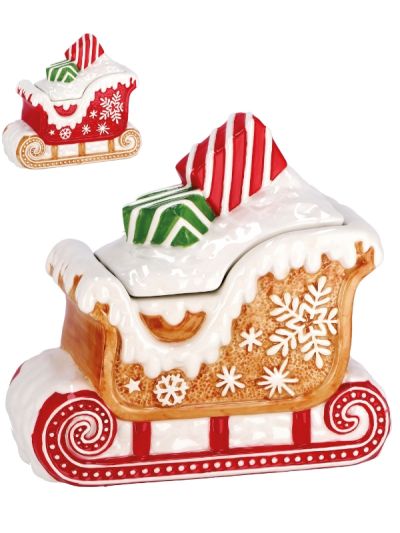 Accessorio Natalizio Portaoggetti In Ceramica A Forma Di Slitta 24X12X23Cm - Assortito