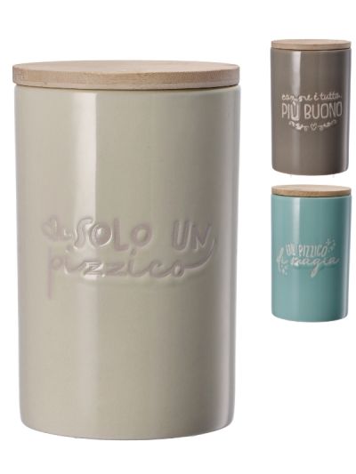 Barattolo Da Cucina In Ceramica Con Coperchio In Bamboo 16X10Cm - Assortito