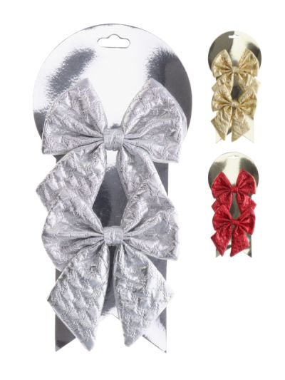 Decorazione Natalizia 2 Fiocchi In Tessuto 12X13Cm - Assortito