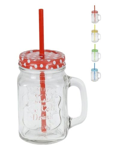 Glasgefäß Mit Strohhalm 10X13Cm - Assortiert