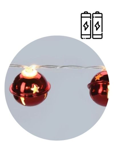Mini Luci Led Bianco Caldo A Batteria Campanello Rosso 10 LED 1.3M