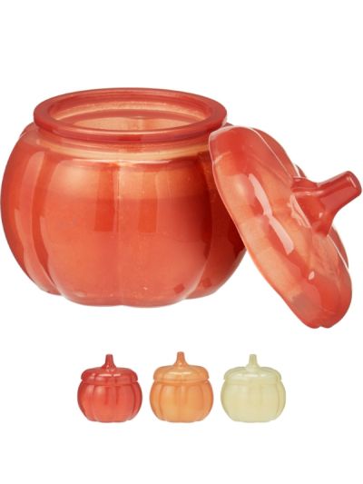 Deco Autunnale Candela Con Vaso In Vetro A Forma Di Zucca 9Cm - Assortito