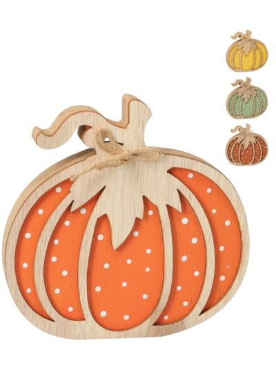 Deco Autunnale Zucca In Legno 14Cm - Assortito