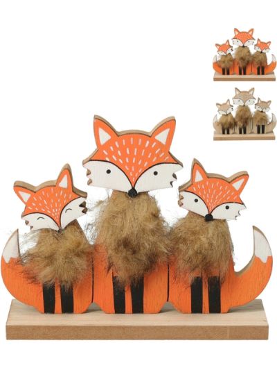 Deco Autunnale Volpi In Legno 16X13Cm - Assortito
