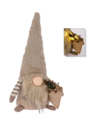 Beige Weihnachts-Plüschzwerg 38Cm - Mit LED-Lichtern