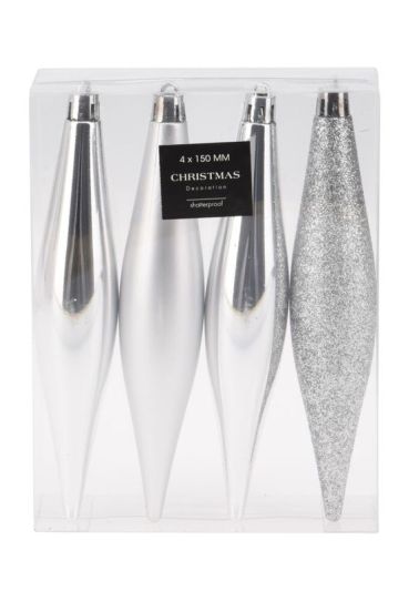 Weihnachts-Anhänger Silbertropfen 4 Stücke 15Cm - Sortiert