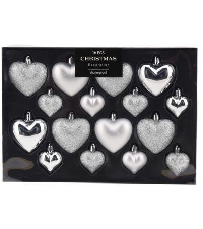 Weihnachtskugeln Aus Plastik Silbernes Herz 16 Stücke 4/6Cm 