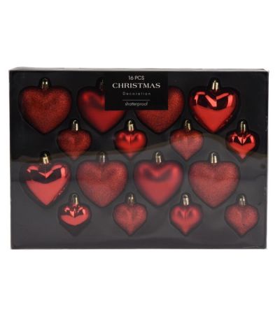 Weihnachtskugeln Aus Plastik Rotes Herz 16 Stücke 4/6Cm 