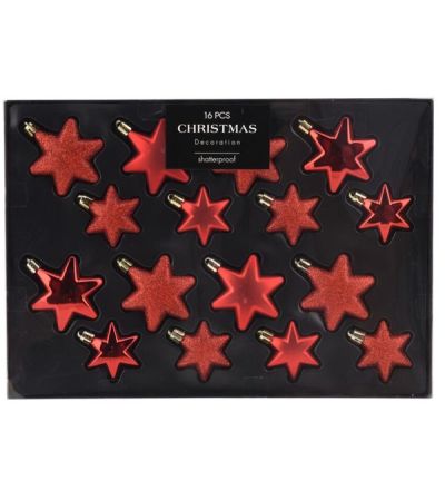 Weihnachtskugeln Aus Plastik Rote Sterne 16 Stücke 5/6Cm 