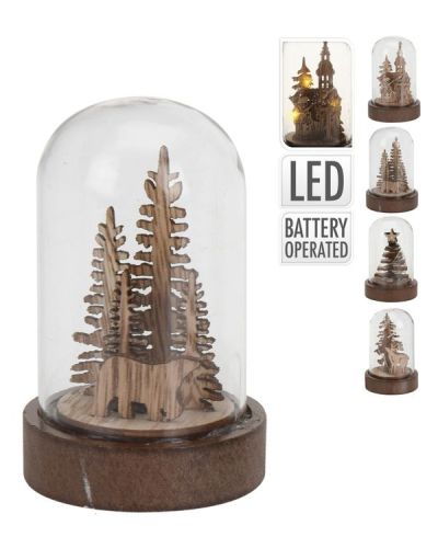 Decorazione Natalizia Campana Con Base In Legno E Luce Led 9Cm - Assortito