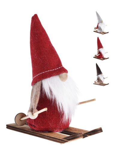 Weihnachtszwerg Stoff Mit Skiern 13Cm - Sortiert