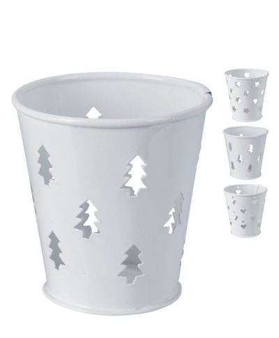 Candela Natalizia Vasetto In Metallo Bianco 7Cm - Assortito