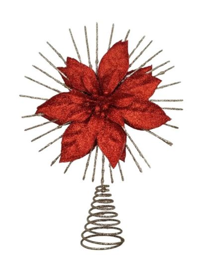 Weihnachtsbaumnadel Goldener Glitzerstern Mit Roter Blume 25Cm