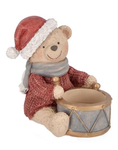 Decorazione Natalizia Orsacchiotto Con Tamburo Poliresina 11Cm