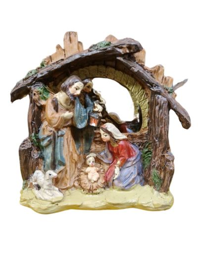 Set Crèche Avec Hutte 13X11Cm