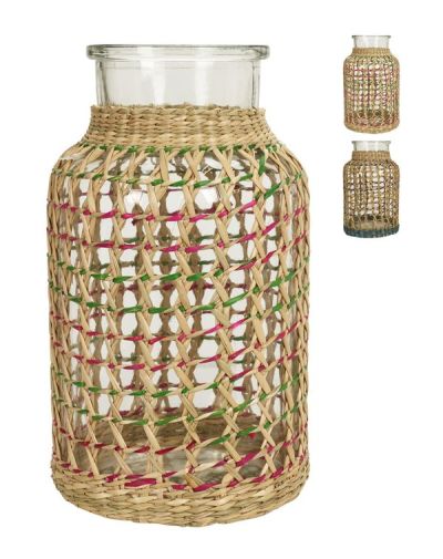 Vase En Verre Déco Avec Tressage Naturel 25Cm - Assortis