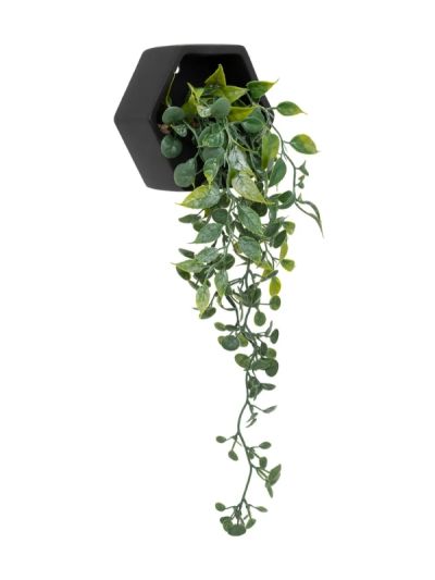Fausse Plante Deco Ayame Avec Vase Suspendu Noir 45X14Cm