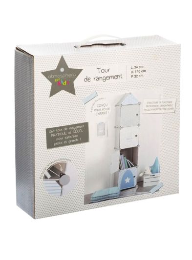 Etagère Colonne Bleu Clair Pour Chambre D'Enfant 34X32X140Cm