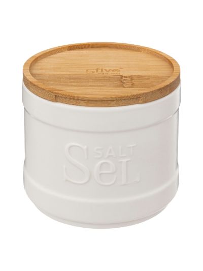 Barattolo Per Sale Natureo Ceramica Con Coperchio Bambù Bianco 10x10,7cm