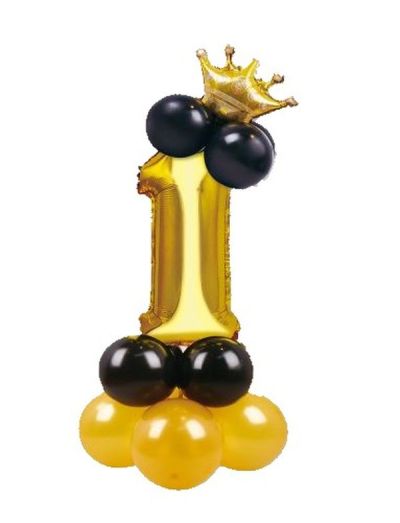 Composizione Palloncini Di Compleanno N. 1 Nero E Oro 115Cm