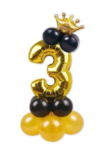 Composizione Palloncini Di Compleanno N. 3 Nero E Oro 115Cm
