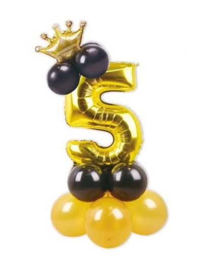 Composizione Palloncini Di Compleanno N. 5 Nero E Oro 115Cm