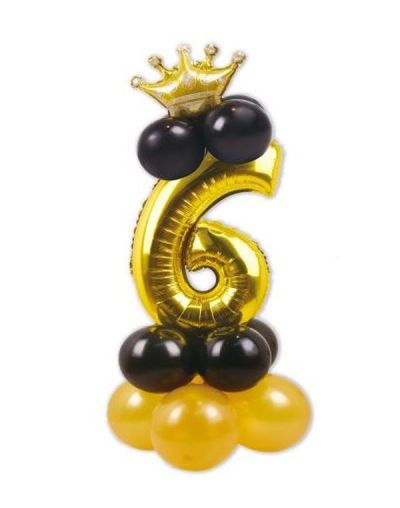 Composizione Palloncini Di Compleanno N. 6 Nero E Oro 115Cm