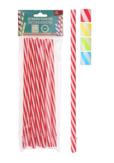 Pailles en plastique 12 pièces 20 cm - assorties