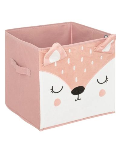 Corbeille De Rangement En Velours Avec Renard Rose 29X29Cm