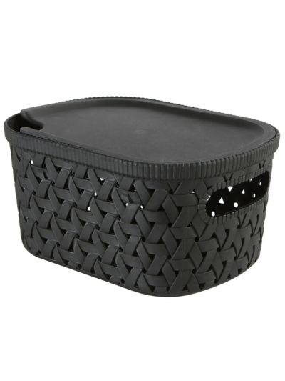 Panier Organisateur Tressy Couleur Noir Avec Couvercle 20X15X11Cm