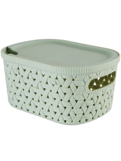 Panier Organisateur Tressy Couleur Sauge Avec Couvercle 20X15X11Cm